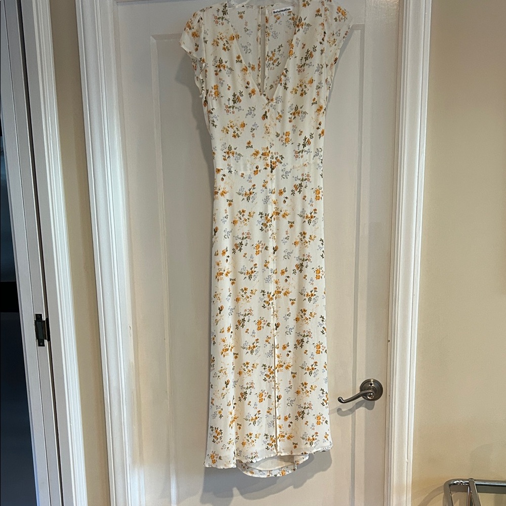 Reformation open back white yellow floral dress size 4